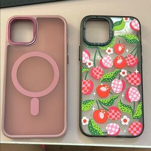 Cherry Pattern Phone Case Set - Pink and Black